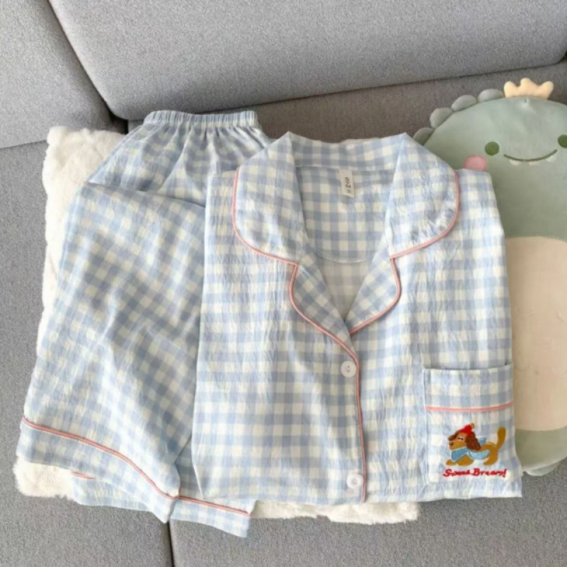 ピンク KT 猫パジャマ夏の女性の純粋な綿半袖ショーツ甘い雲綿夏は家の服セットの外で着用できます|undefined