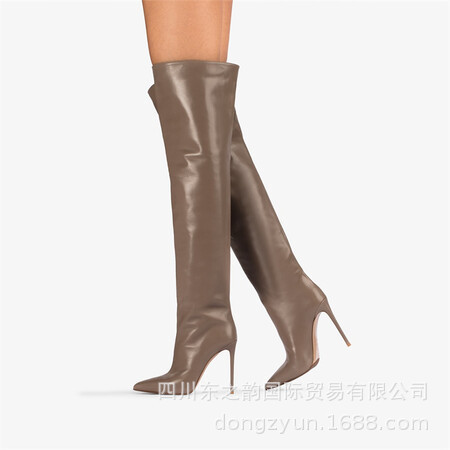 2024 Europe and the United States foreign trade slimming pointed thin high heel sexy knee boots plus size sleeve catwalk thigh high boots