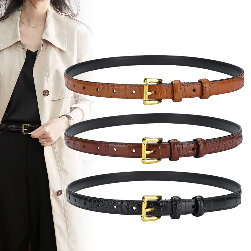 Cinturón de cuero para mujer estilo cocodrilo, moda elegante 2021, piel de vaca
