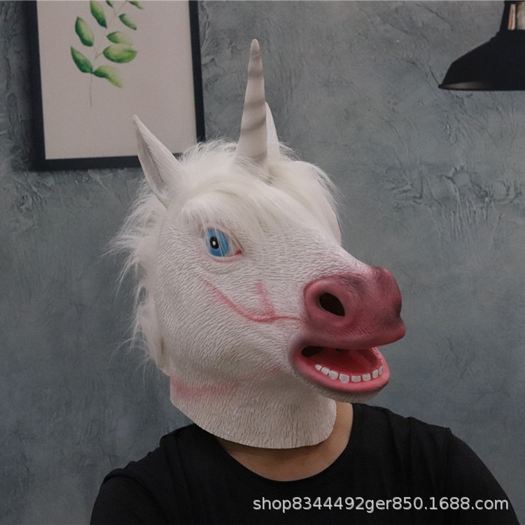 Unicornio cabeza de caballo máscara látex animal tocado bola Halloween bar TikTok accesorios rendimiento