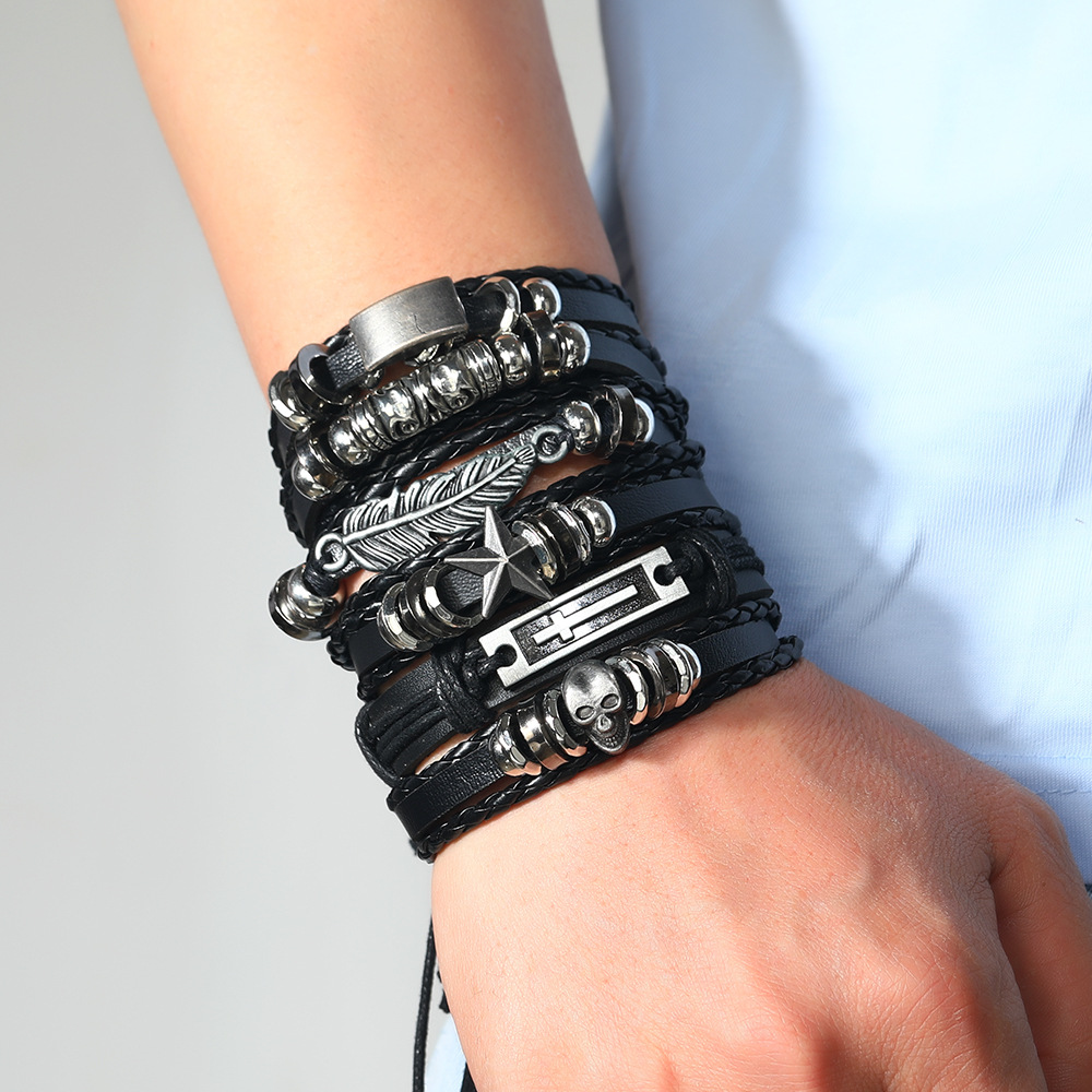 Men's Gender Punk Waves Pu Leather Men's Bangle Men Cord & Leather Bracelets