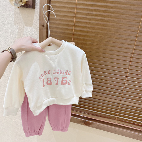 Little Girl Spring and Autumn Set 2024 New Arrival Korean Style Children's Clothing Korean Style Fashion Loose Letter Print Long Sleeve Top and Pants