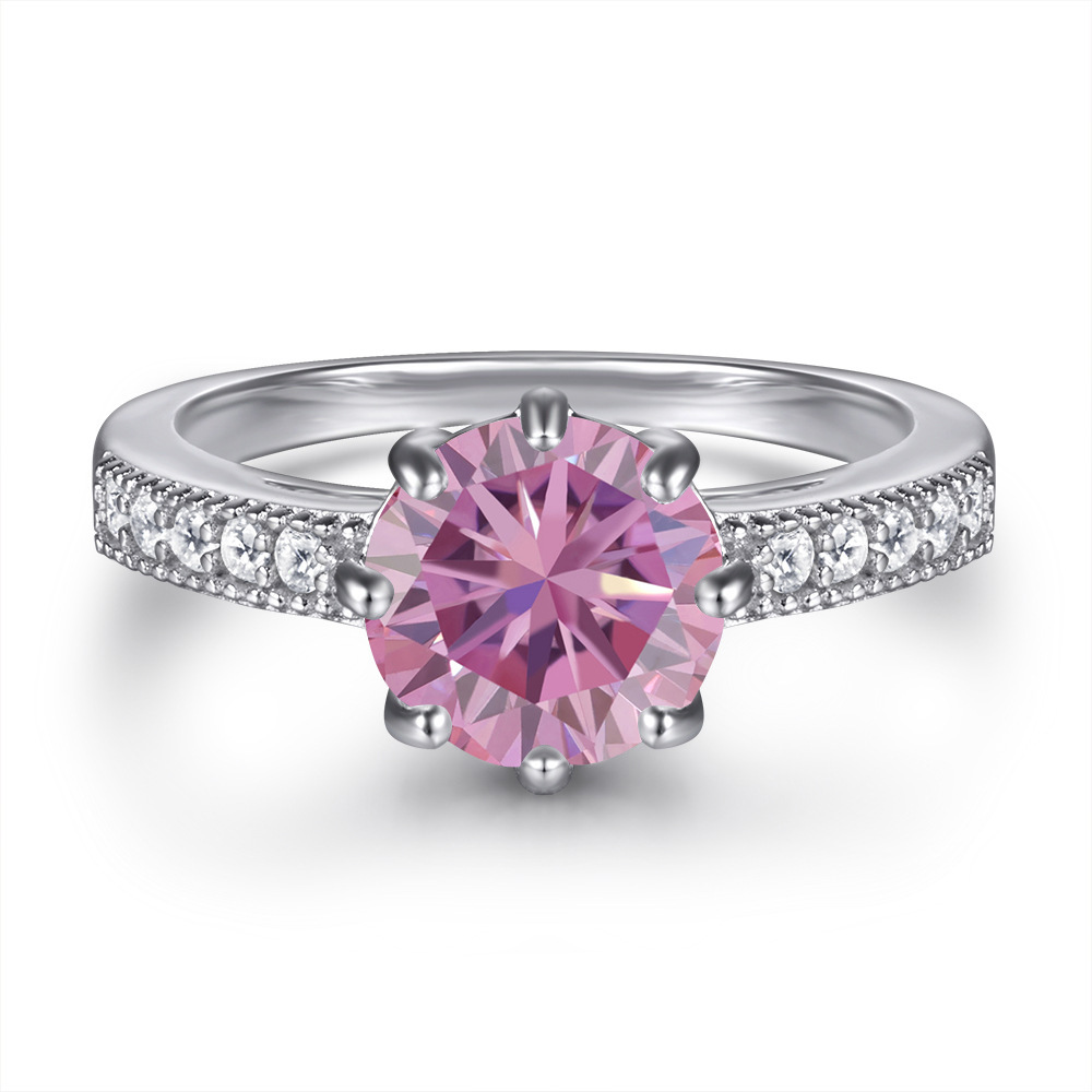 Fashion s925 anillo de plata esterlina diseñado por mujeres, anillo de plata redondo de color, anillo de piedra de moissanita no se desvanece