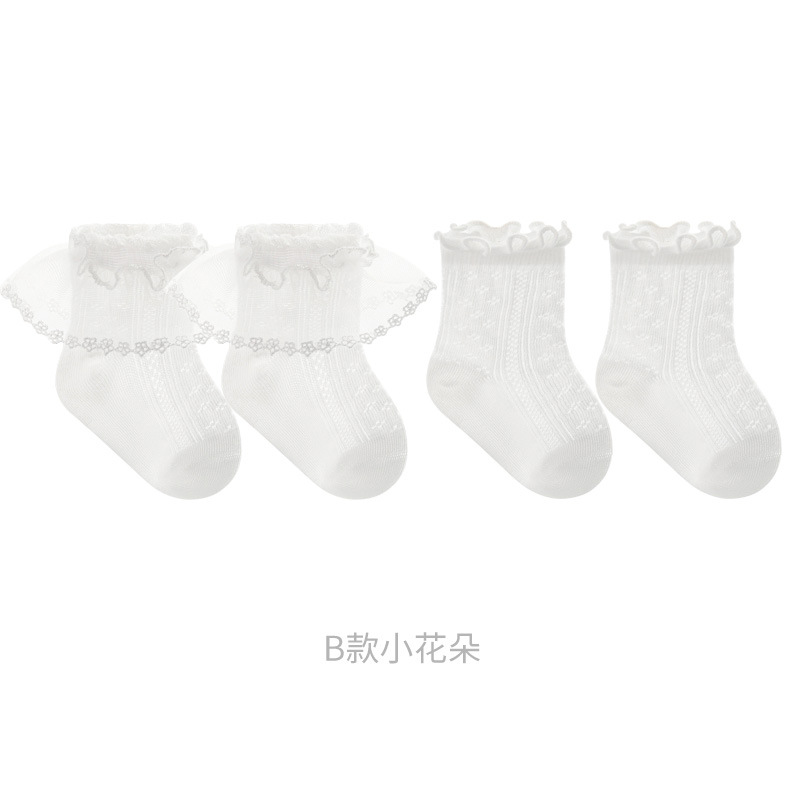 Calcetines para niñas Calcetines de algodón de tubo medio de princesa de encaje transpirable ultrafino de verano Calcetines de bebé de boca suelta deshuesados