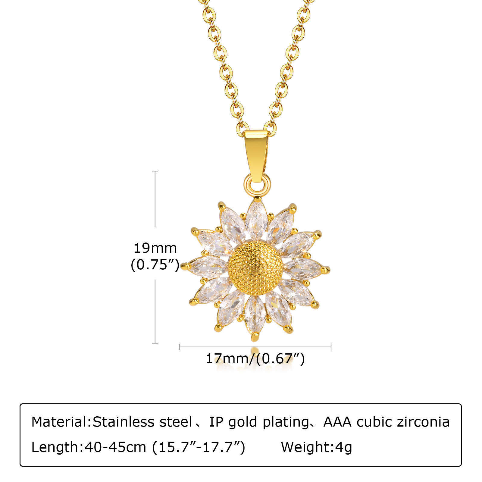 Fashion Flower Stainless Steel Inlay Zircon Pendant Necklace 1 Piece