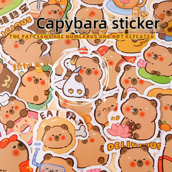 Cross-Border Capibala Sticker Pack Cute Capybara Handbook Sticker DIY Self-Adhesive Mobile Phone Water Cup Decoration Paste