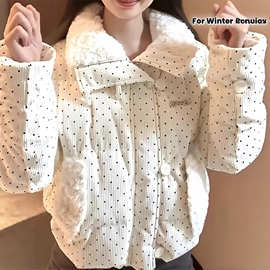 韩系甜美风波点毛领羽绒棉服外套女秋冬季宽松加厚保暖短款面包服