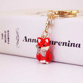 酷熙水晶饰品小狐狸动物汽车钥匙扣女包扣配饰挂件钥匙链新款1350