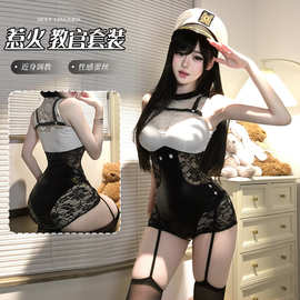 情趣内衣连体透视蕾丝诱惑免脱制服火辣女警cos性感制服套装2989