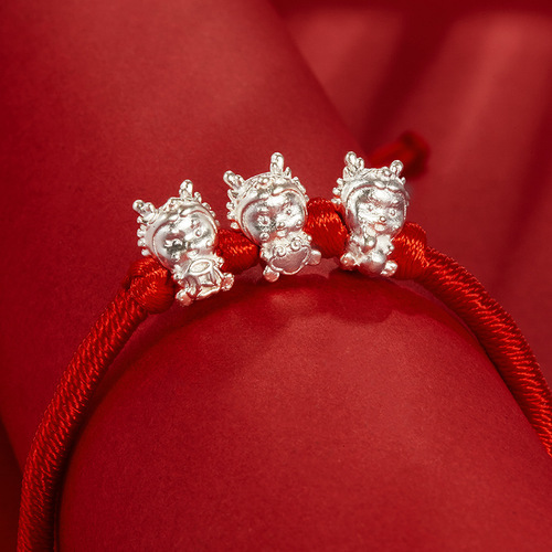 Pure Silver 999 Dragon Year Zodiac Red Rope Luck Bracelet for the Year of the Dragon DIY Small Accessory Kids Handmade Knot Rope Bracelet