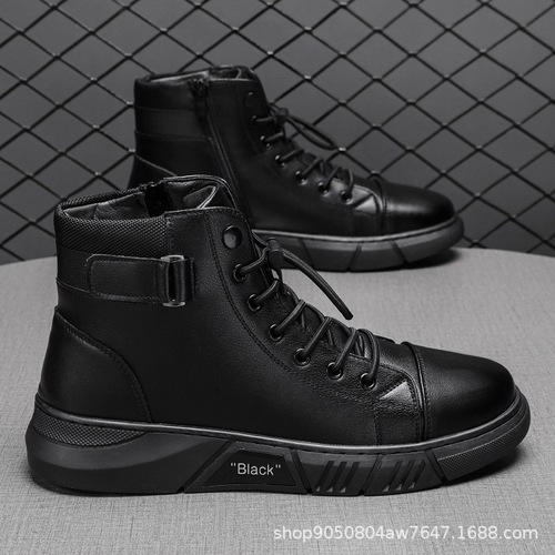 Trendy Martin boots men's high top men's casual leather boots cross-border  large size British men's boots plus velvet to keep warm