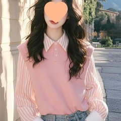 今年流行超好看漂亮洋气减龄设计感小众粉色条纹拼接衬衫