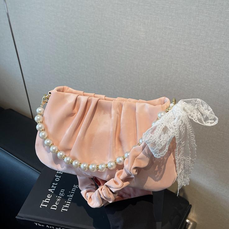 Bolso de axila de perlas plisadas para mujer 2025 nuevo bolso de hombro de alta gama de nicho francés bolso cuadrado pequeño de moda de todo fósforo