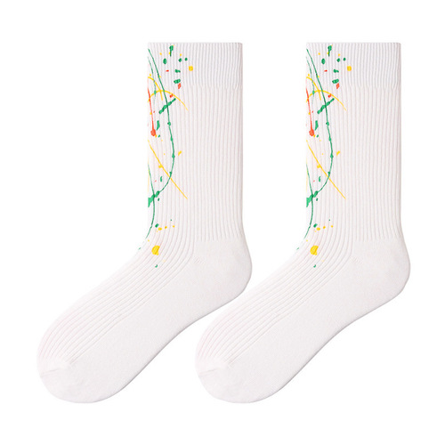 Women's Crew Socks Ins Spring Summer Thin Version Hip-Hop Couple Style Graffiti Anime Style Trendy Brand Daily Wear Versatile Long Socks