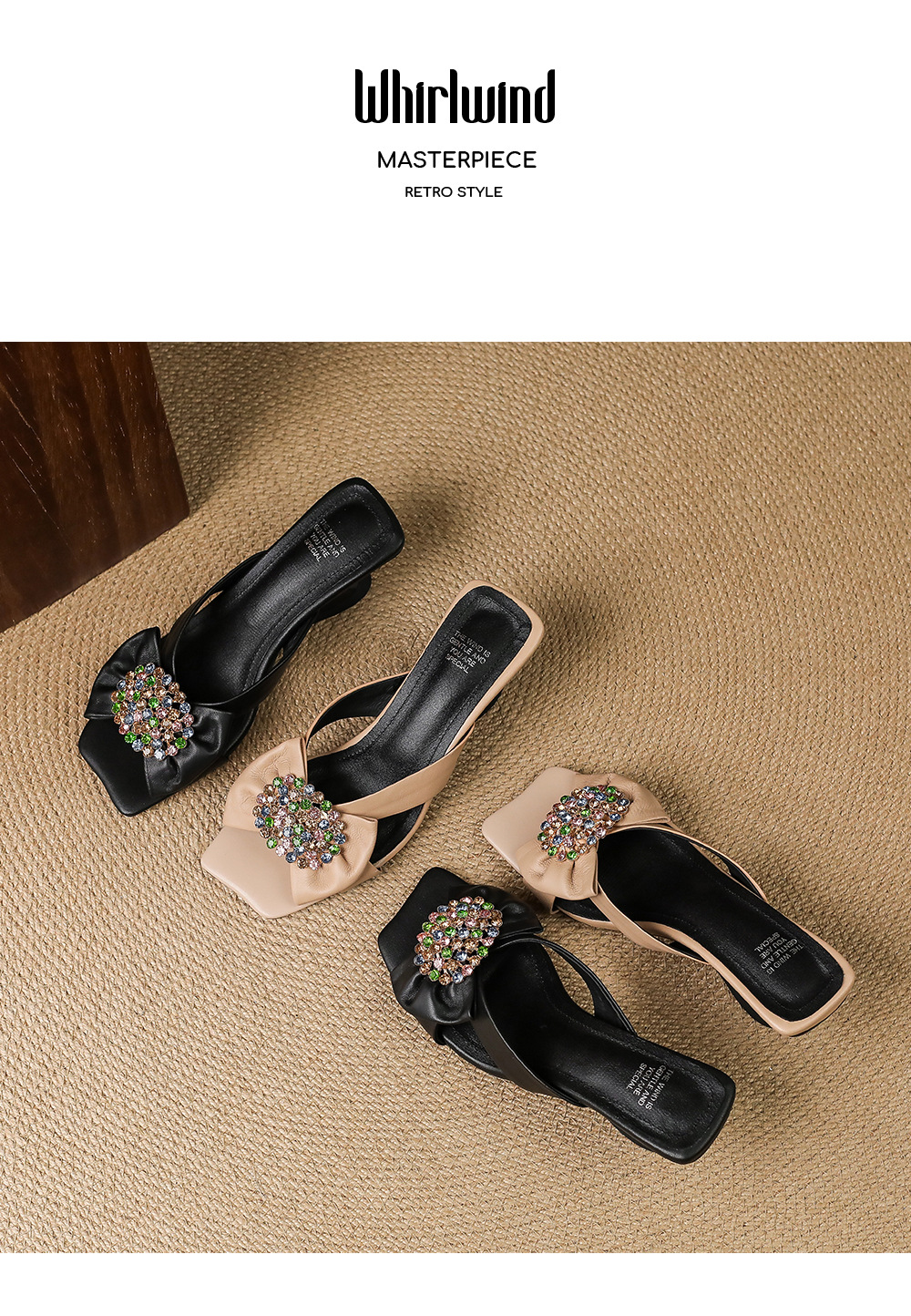 Sandal cao gót nữ hở mũi đính đá lấp lánh, gót 6 cm, mùa hè — đen chi tiết 11