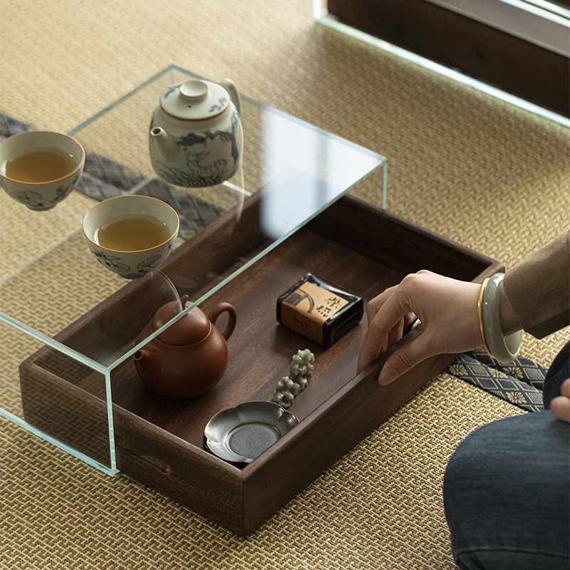 墨己黒胡桃木茶器収納ケースデスクトップ防塵ガラス展示ケース文遊び手串収納ケース歯科ケース|undefined