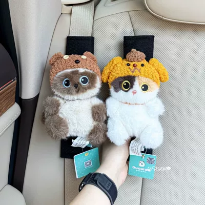 Universal Car Interior Decoration, Sürətlər qutusu və əl tormozu başlıqları - black-linen-shoulder-pads-sitting-posture-palm-treasure-siamese-three-flowers-brown-bear-hat-pudding-dog-two