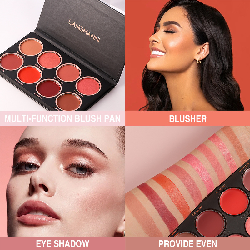Langmanni Eight-color matte Blush High Disc brightens skin tone Natural Blush Plate Blush Cream Item Picture
