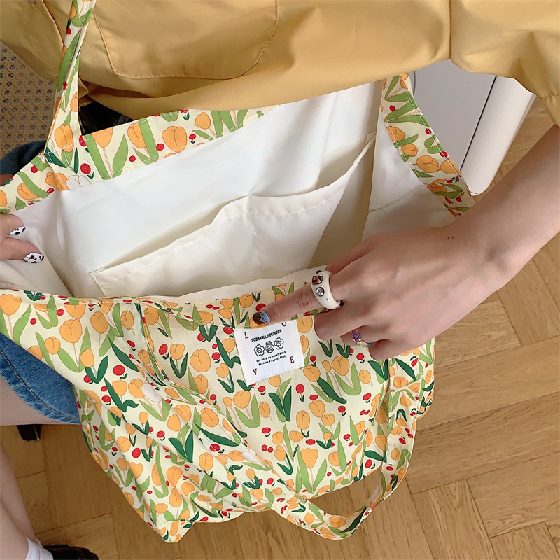 26101 Gentle Tulip cotton bag, single-shoulder canvas bag, Nushu bag, daily matching backpack, shopping bag for shopping undefined