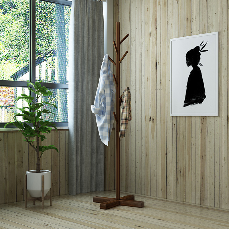 Solid wood coat rack floor-standing bedroom built-in living room clothes rack household single-pole vertical simple bag rack
