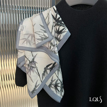 限定版水墨竹！国风双绉真丝领巾长条丝巾女春秋薄款围巾披肩两用