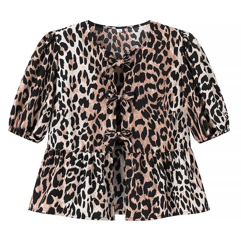 Tie Placket Type Wholesale Women's Sexy Streetwear Leopard Short Sleeve Printing Blouses