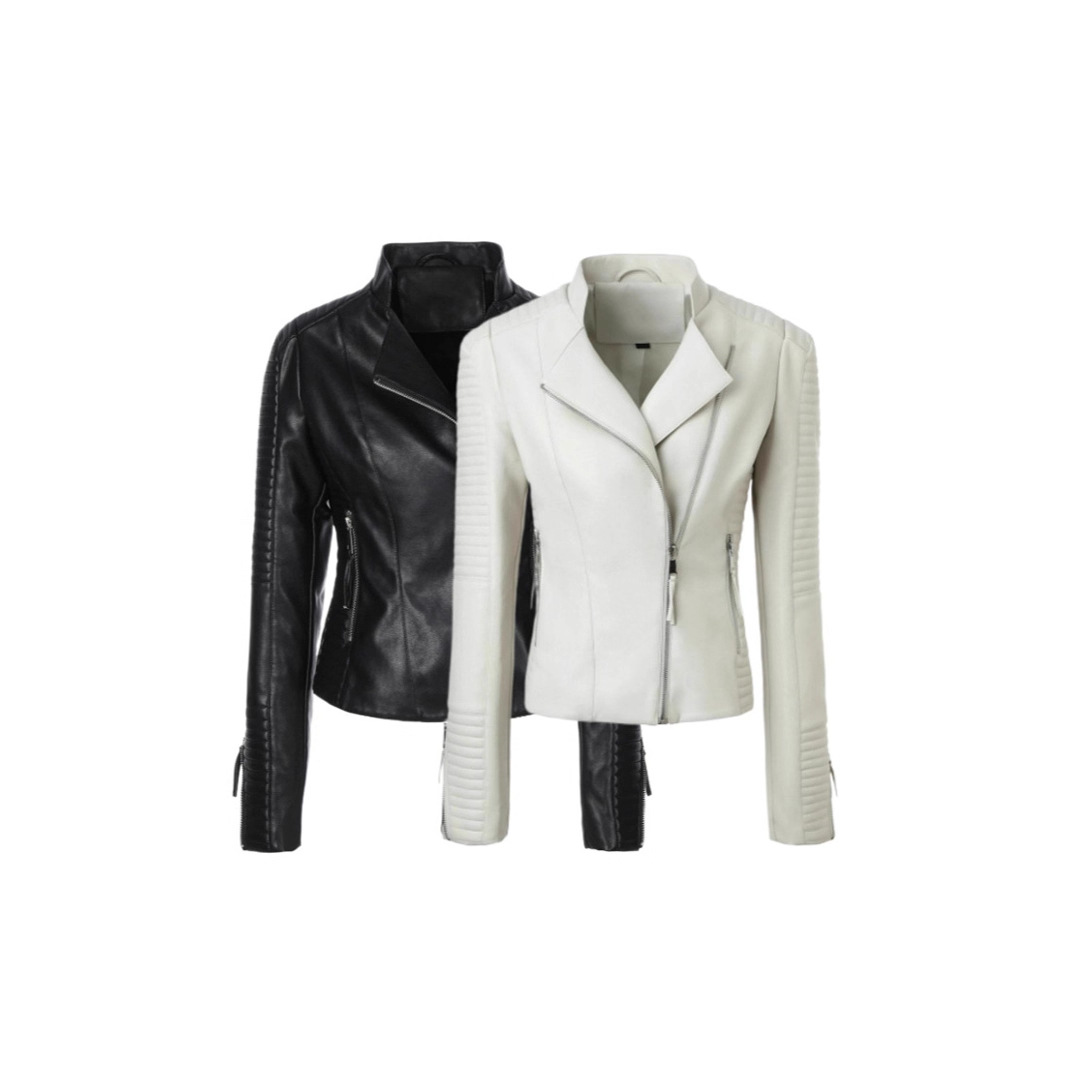 Spring Autumn Winter Short plus size Leather Women's European Version plus size Slim-Fit Lapel Biker Suit Slant Zipper Jacket Amazon