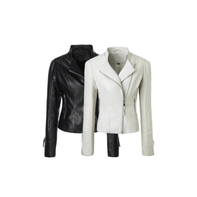 Spring Autumn Winter Short plus size Leather Women's European Version plus size Slim-Fit Lapel Biker Suit Slant Zipper Jacket Amazon