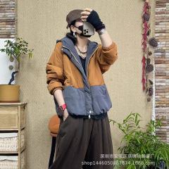 琪镌绘制棉服女冬季新款棉衣韩版宽松连帽拼接松紧袖口小棉袄外套