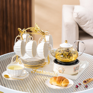 Light Luxury High-End Flower Teapot Tea Set Electric Cooking Heating Practical Beauty Salon Club Fruit Teapot Tea Cup Combination