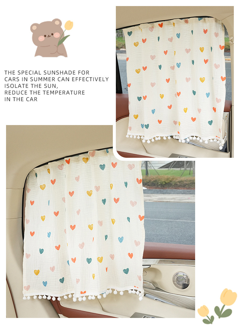 Love Bear Rabbit Car Curtain Embedded Track Car Sun Protection Sunshade Double Veil Car Sunshade