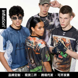 捷展男装|晕染数码印球服短袖T恤2026春夏季新款街头潮牌运动上衣