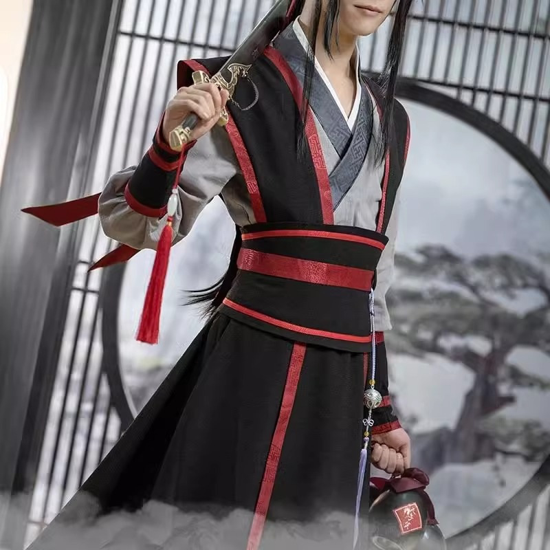 Wei Wuxian cos Suit in stock Master of the Magic Way Young Wei Wuxian Children's Wig Boots Flute Emperor Laugh Full Set