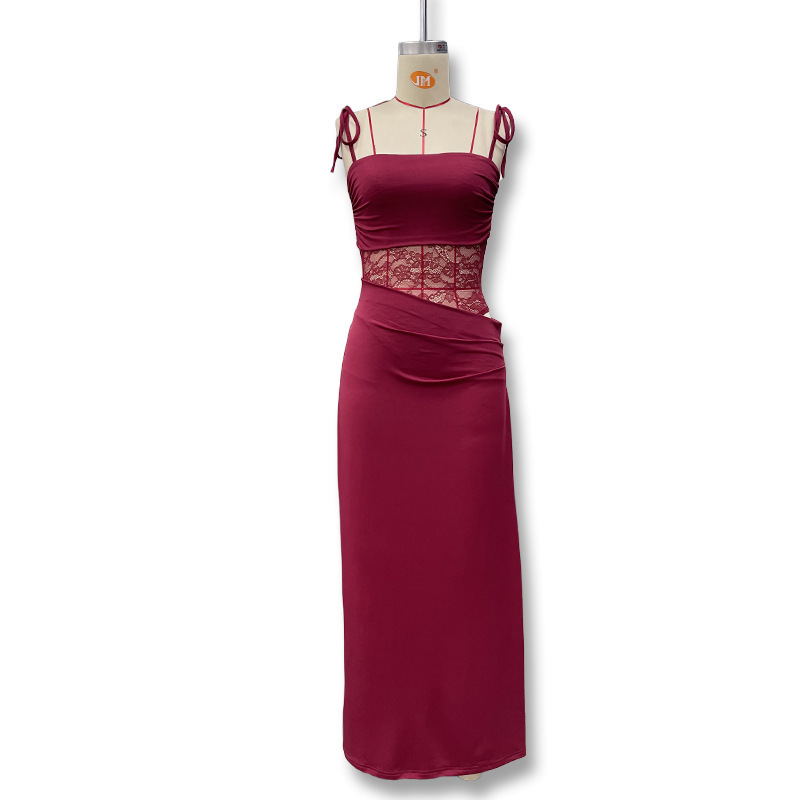Aliexpress 2025 primavera nueva ropa de mujer europea y americana sexy encaje empalmado hueco perspectiva vestido de arnés