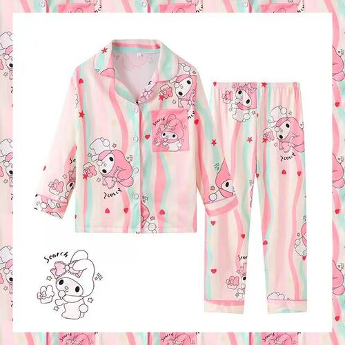 Sleepwear set for Southeast Asian girls, long-sleeved Korean style, suitable for spring and autumn, children's princess, open top, home wear, wholesale