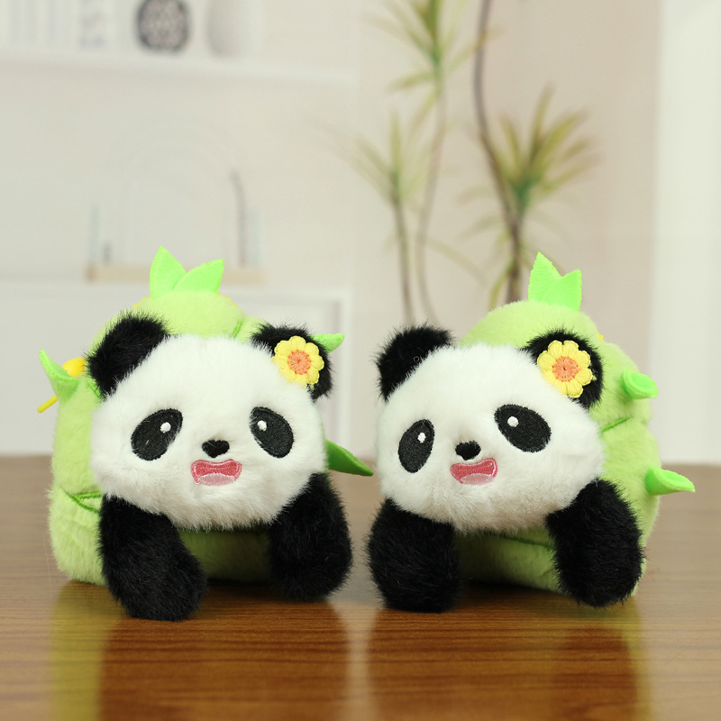 Red popularidad adorable brotes de bambú pequeño panda colgante juguetes de peluche muñeca bolsos colgantes llaveros muñecas de tela