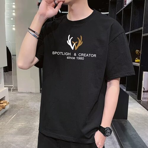 Men's Short Sleeve T-Shirt Summer Trend Brand Ins Hong Kong Style Loose Fit Casual Short Sleeve T-Shirt Top