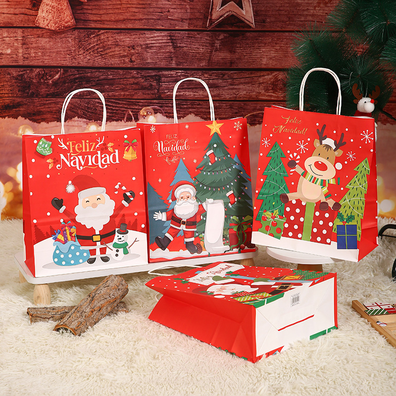 クロスボーダークラフト紙ギフト包装袋クリスマスポータブルバッグクロスボーダープリントクリスマスイブギフトバッグ卸売|undefined