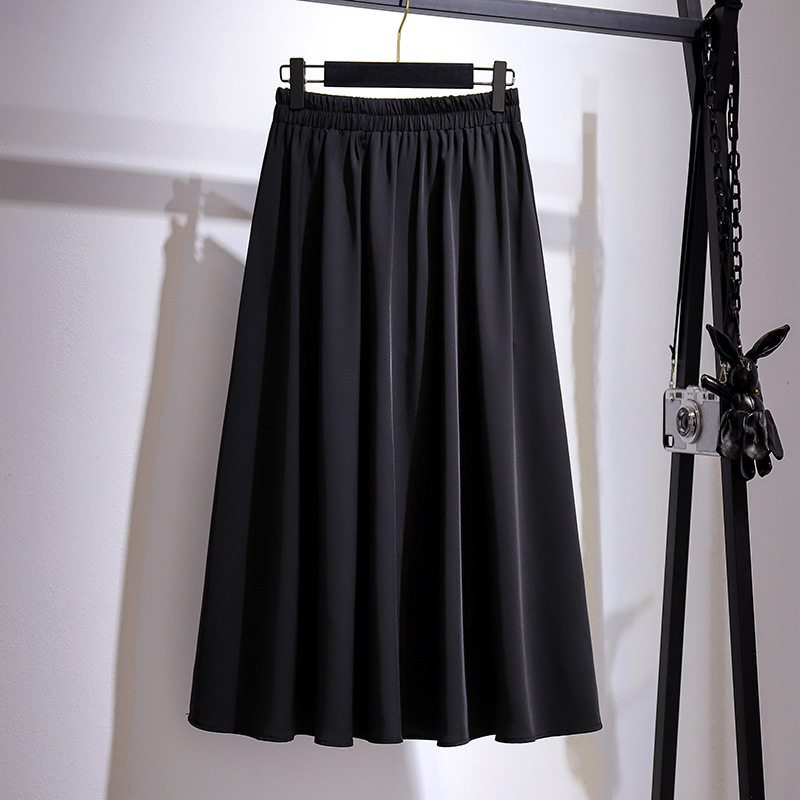 Plus-Size Women's Mid-Length Slimming A-Line Skirt, Versatile Solid Color Pleated Skirt, New Autumn 2026 Plus-Size Women's Clothing
