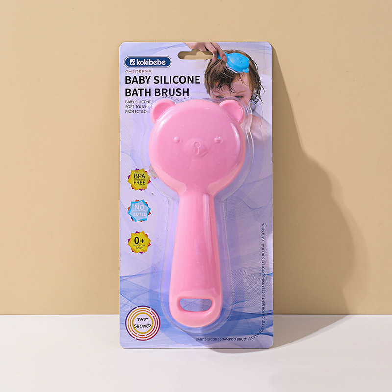 Suministro transfronterizo de cepillo de baño de silicona para bebés cepillo de limpieza para bebés cepillo de masaje de silicona de oso de dibujos animados