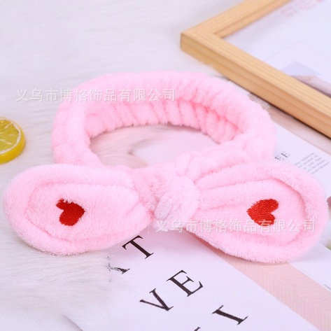 Fábrica directa de peluche amor correa de cabello orejas de conejo adorable borde ancho lavar la cara banda de cabello banda de cabello de baño bandana al por mayor
