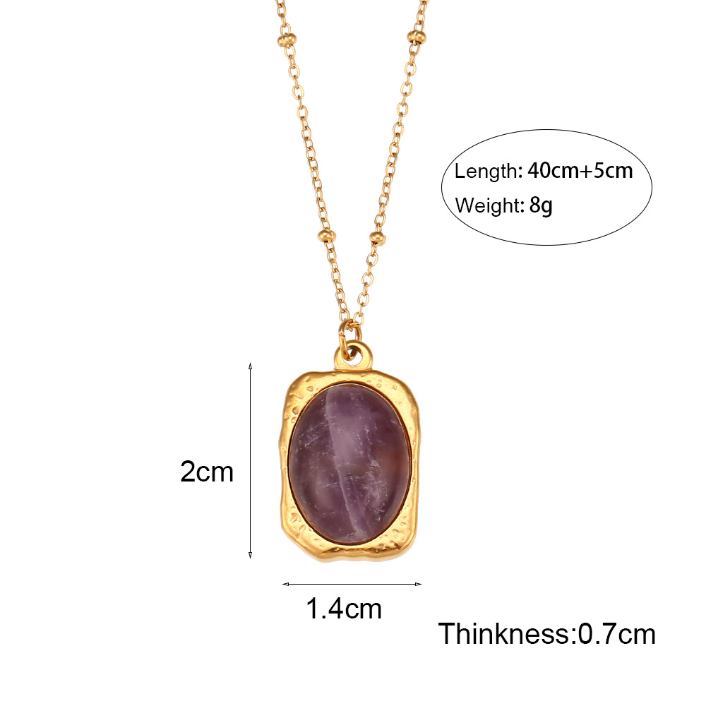 Vintage Style Oval Stainless Steel Plating Natural Stone Pendant Necklace display picture 2
