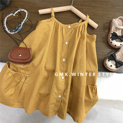 女童夏季連衣裙新款寶寶森系吊帶裙兒童公主沙灘裙子夏天時髦外貿