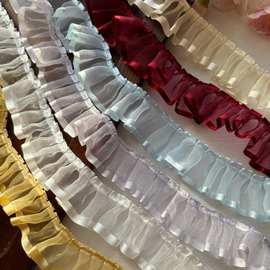 高品质褶皱雪纱织带裙边帽檐领口装饰手工diy蕾丝花边辅料宽4cm