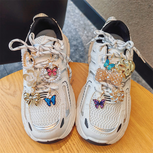European and American Cross-border Shoe Flower Premium Golden Ballet Flower Pearl Butterfly Shoelace Buckle Sparkling Flower Shoe Decoration