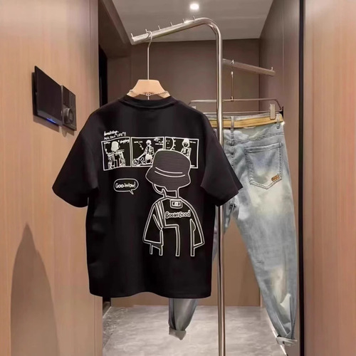 Men's Fashion Cotton Casual T-Shirt with 2025 Summer Trend Cartoon Print Short Sleeve Top