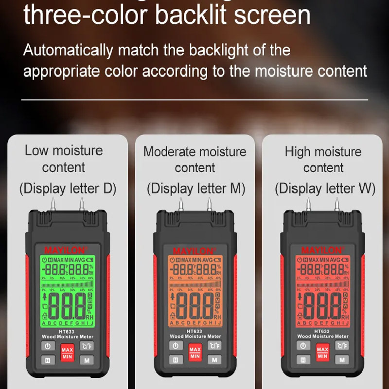麦仪龙&华博HT633木材水分测试仪 大屏三色背光纸张木板温度