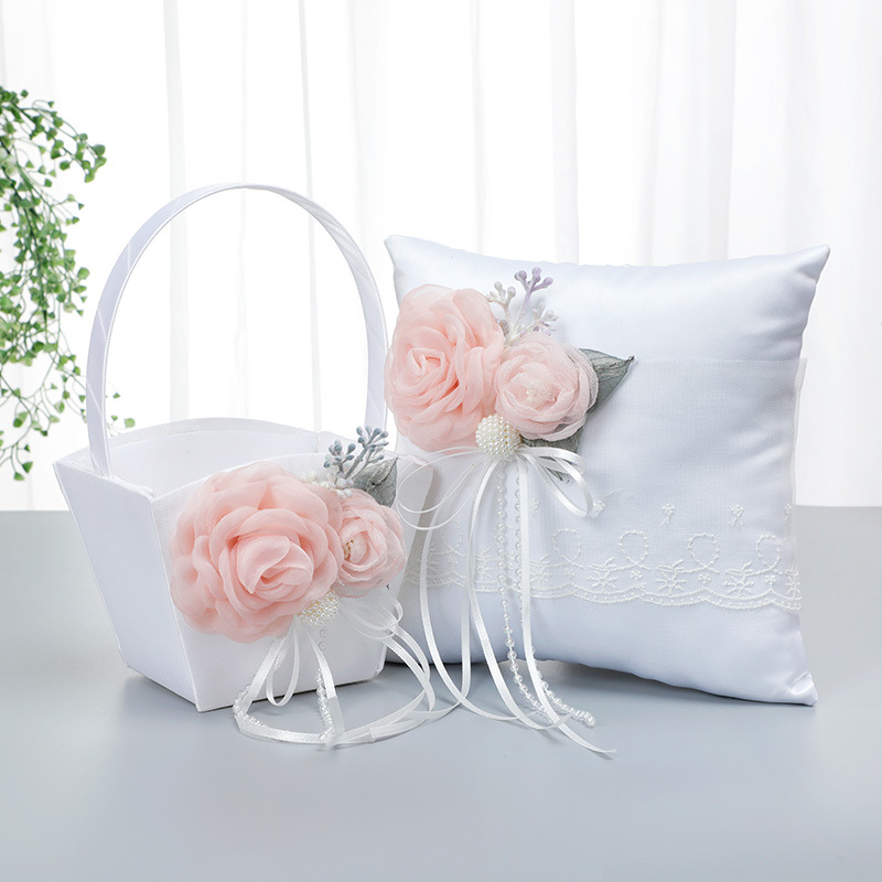 Western Wedding Supplies New Portable Simulation Flower Basket Decoration Ring Pillow Set display picture 3
