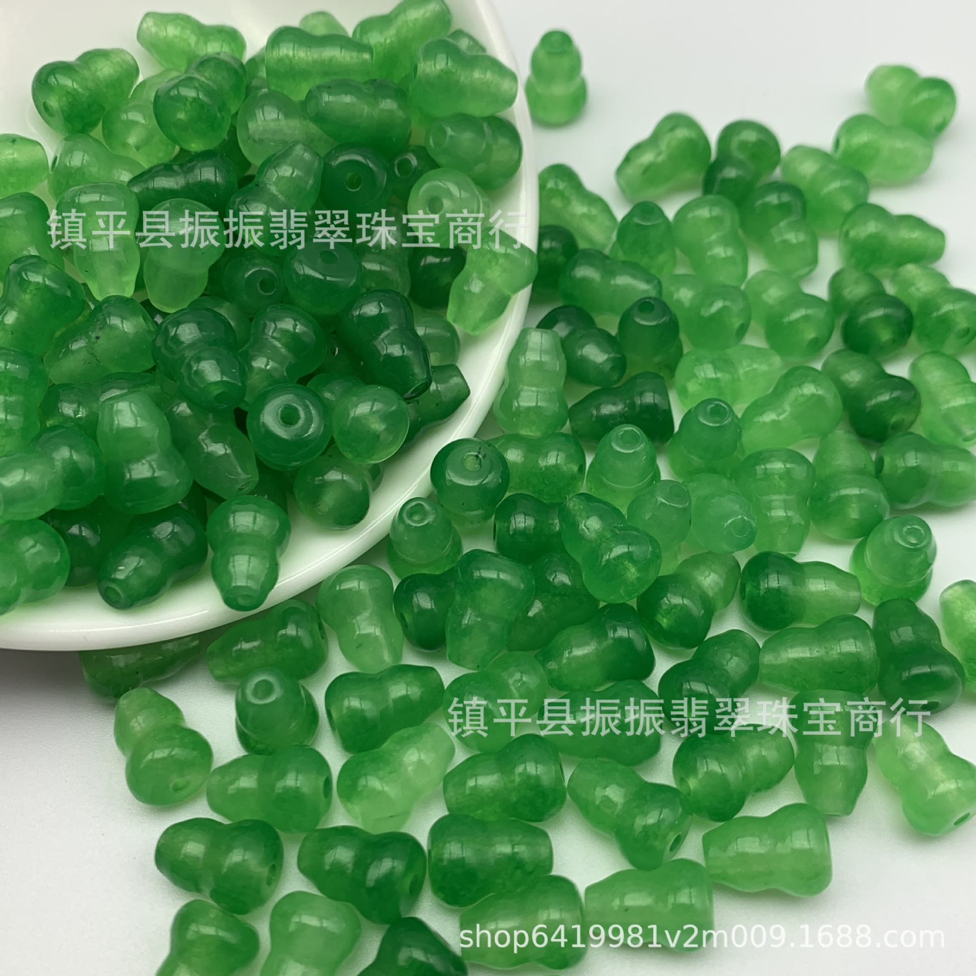 冰透玉髓绿葫芦散珠批发 diy玉石饰品马来玉配饰项链玉石配件批发