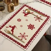 Temuクロスボーダークリスマス綿麻ダイニングマットキッチンテーブル飾り格子プリント断熱防水食器マットシンプル|undefined